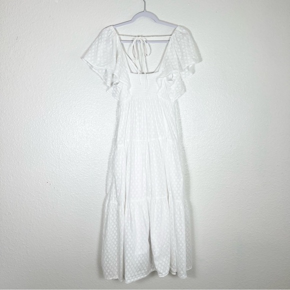 Madewell Tie-Back Flutter-Sleeve Tiered Midi Dress in White Size 4 - Picture 14 of 16